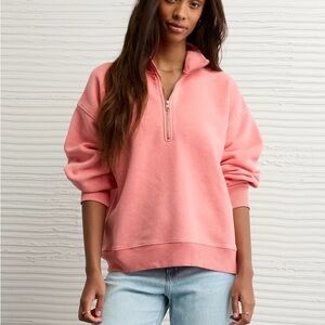 AE American Eagle Everyday Luxe Quarter-Zip Sweatshirt Coral Size Small